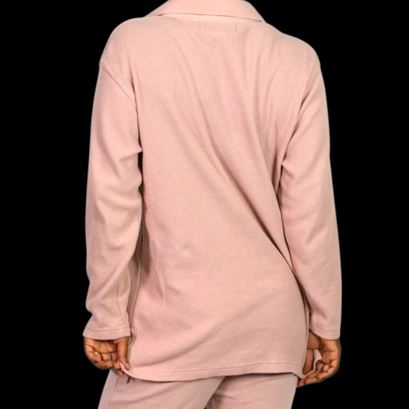 Vintage Stirrup Pant Set Dusty Pink Blush Waffle Knit Shirt Shacket CoOrd Small - Picture 5 of 14